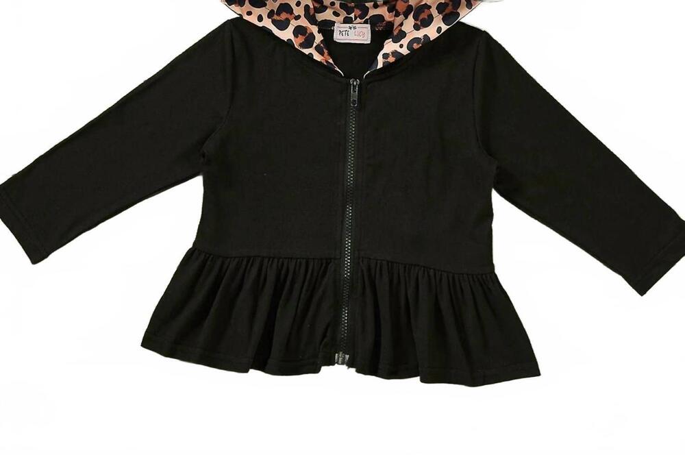 NEW PETE + LUCY girl's tiffany leopard hooded jacket in black